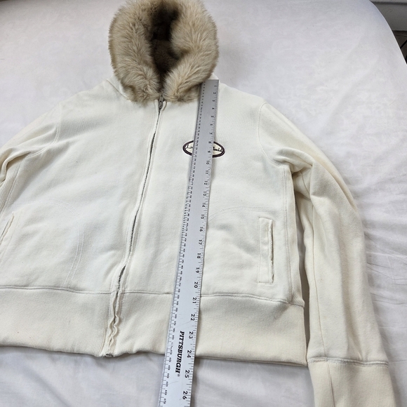 MVSport XL Cream Zip Hoodie with Faux Fur Lined Hood ADK Lake Placid Patch VTG - Picture 10 of 12